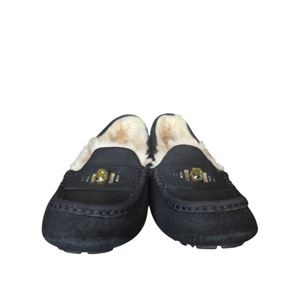 UGG Ansley Black Suede Shearling Moccasin Slippers Women 8 View 5